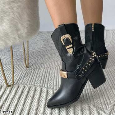 Botin texano negro apliques dorado tacon 6cm 255-141