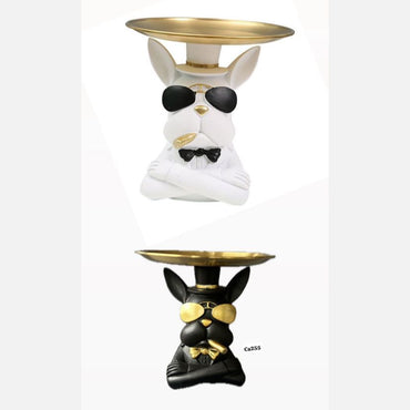 Articulo decorativo perro negro bandeja en la cabeza 17cm* 10cm* 18cm