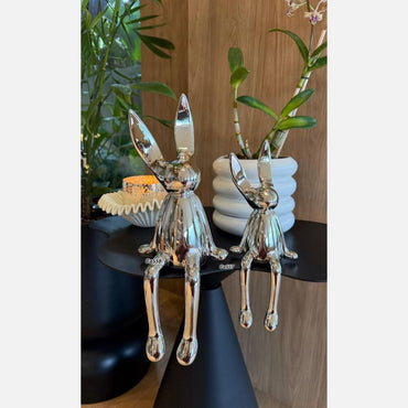 Articulo decorativo conejo plateado grande 14cm* 12cm* 36cm