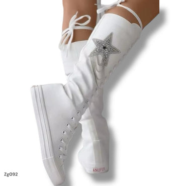 Tenis caña alta blanco apliques YB-07 C-1
