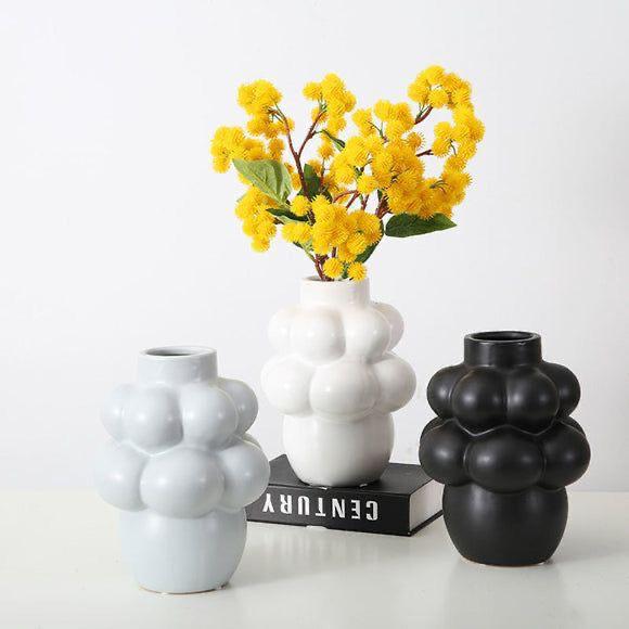 Jarron blanco diseño burbujas ceramica 19cm* 19cm* 25cm