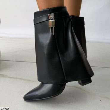 Botin negro doblez detalle plateado tacon 10cm HX3079-B0018