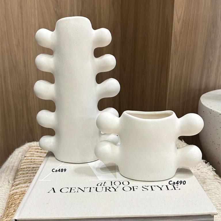 Jarron florero diseño cactus blanco grande 15,3cm* 6,6cm* 25cm