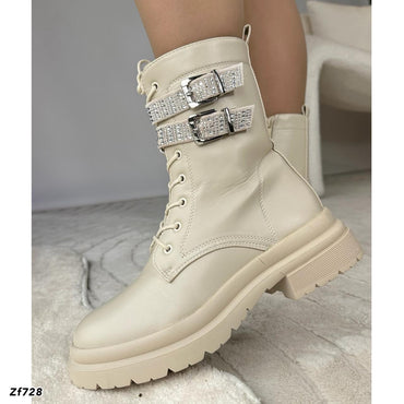 Botin beige correas apliques brillantes suela 3cm 5751 C-66