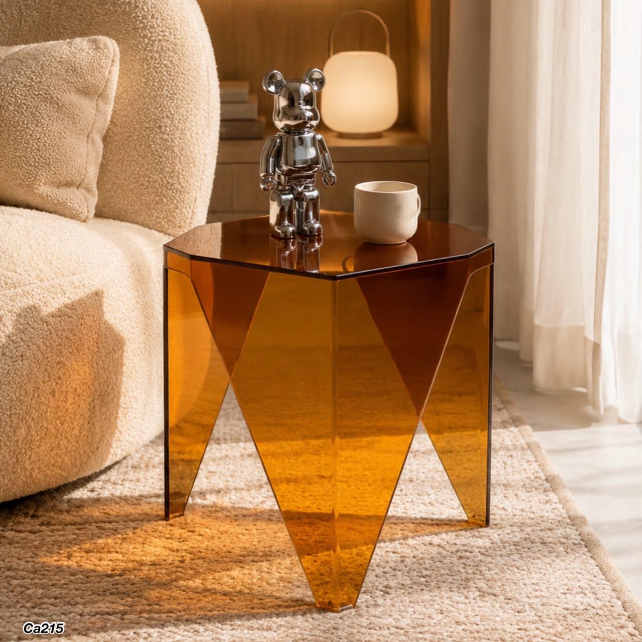 Mesa auxiliar acrílico naranja de triángulos 40cm* 40cm* 43cm
