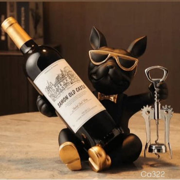 Articulo decorativo porta vino perro negro sentado 23cm* 18cm* 24cm