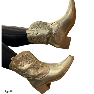 Botin texano dorado detalles tornasol tacon 4cm 888-6 C-T