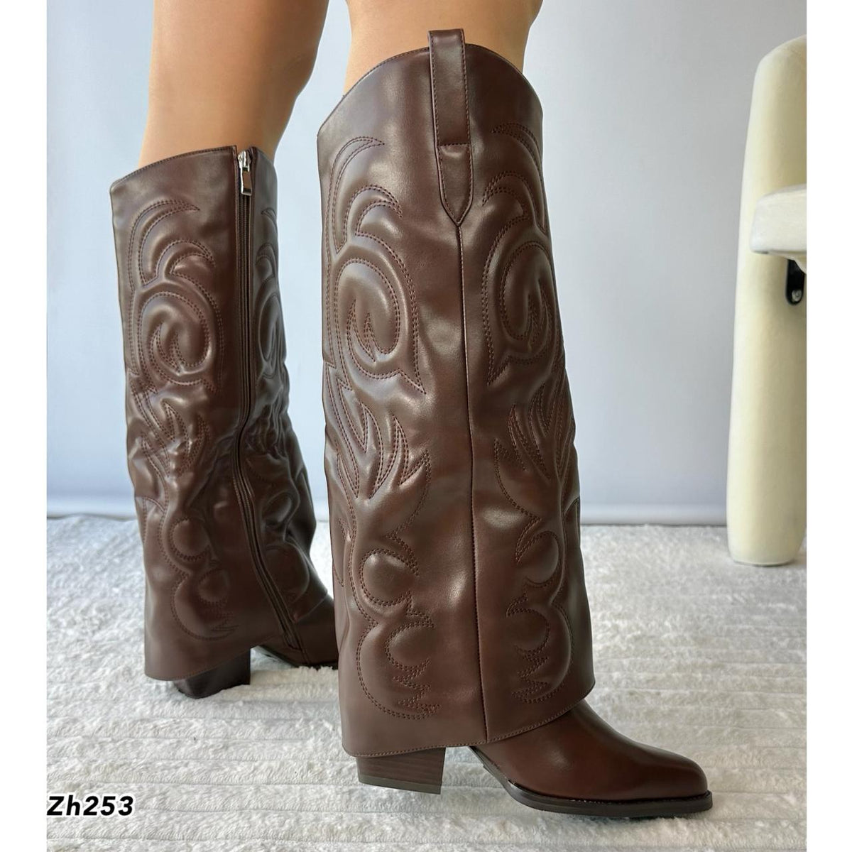 Bota texana café doblez tacon 7cm HX3157-B9545