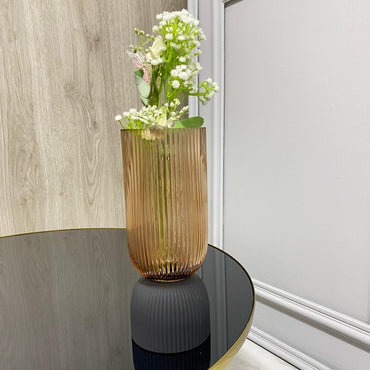 Florero de vidrio textura base negro pequeño 10cm* 26cm