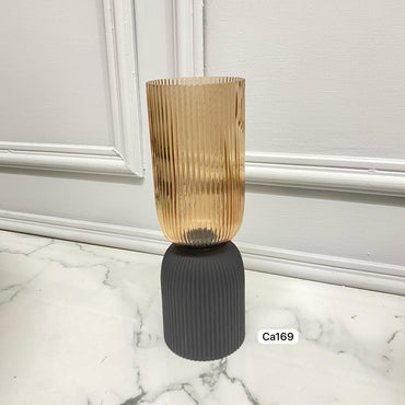 Florero de vidrio textura base negro mediano 10cm* 31cm