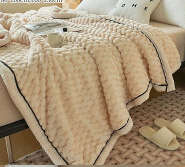Cobija beige borde blanco 200cm* 230cm