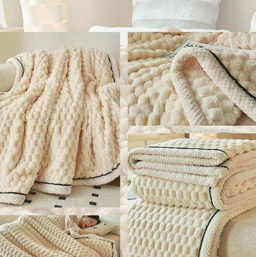 Cobija beige borde blanco 200cm* 230cm