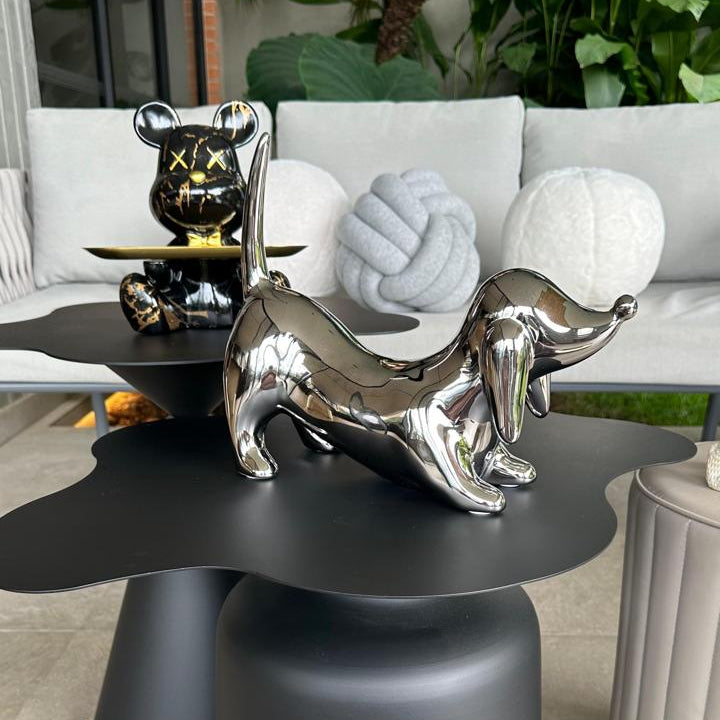 Articulo decorativo perro salchicha plateado 28cm* 22cm