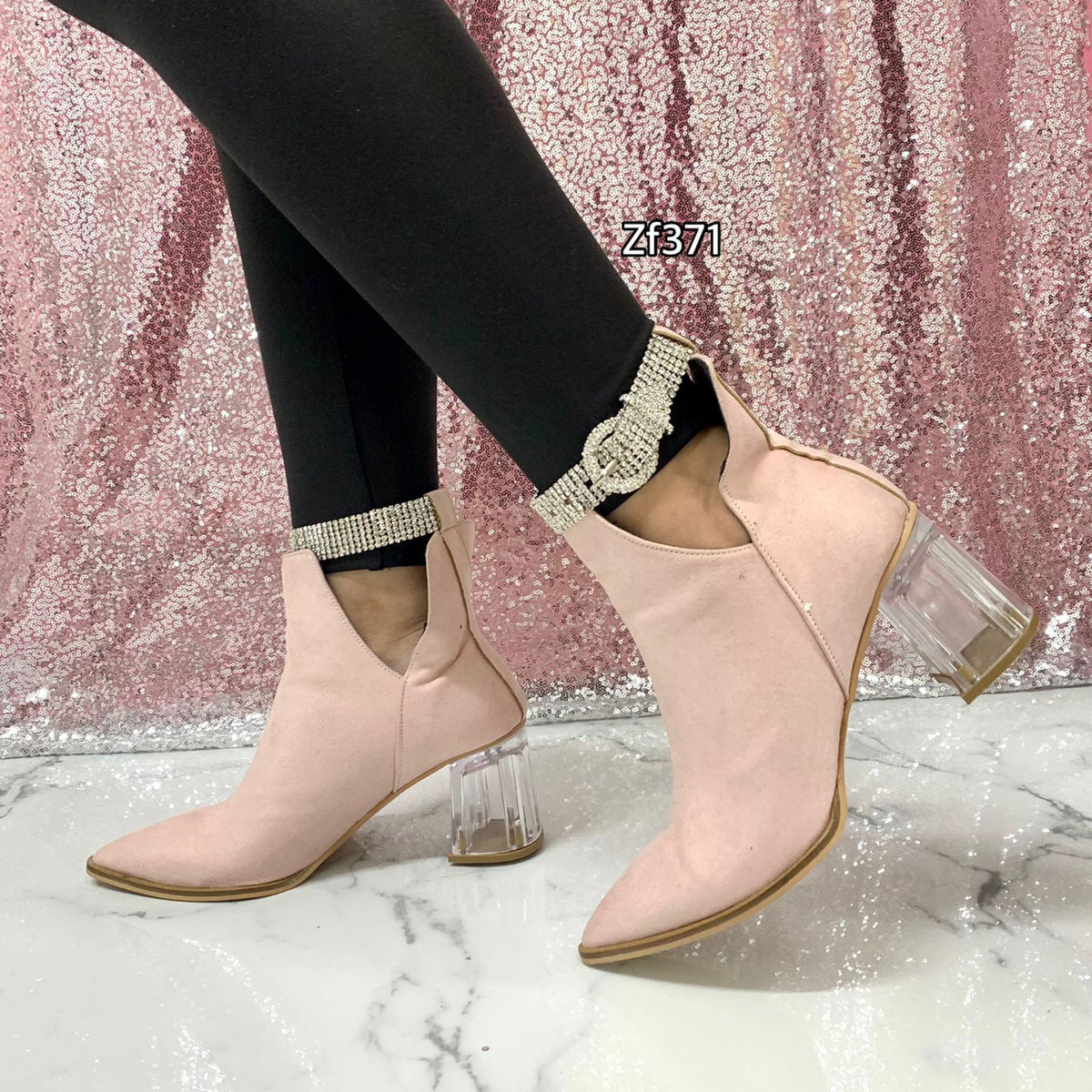 Botin rosa aplique brillantes tacon 7cm AB2 C1