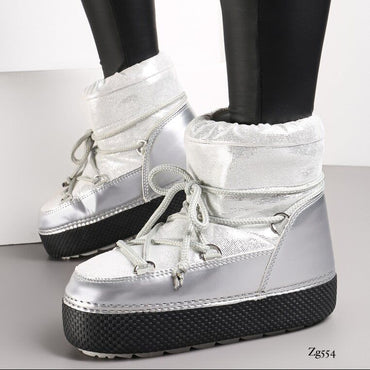 Botin plateado tipo nieve suela 4cm NB616 C-77