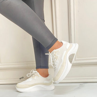 Tenis beige apliques brillantes suela 3cm 9239 C-66