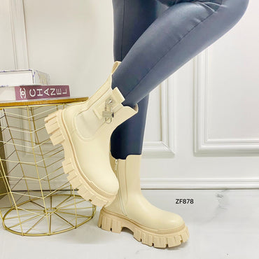 Botin beige aplique plateado suela 5cm DH78-1 C-38