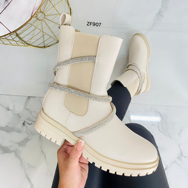 Botin beige apliques brillantes suela 3cm 367-1 C-4