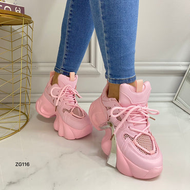 Tenis rosado detalle plateado suela 6cm X-26 C-2