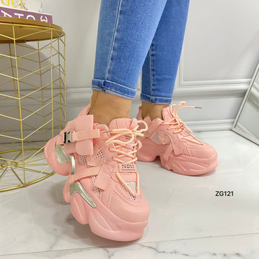 Tenis rosado detalle plateado suela 6cm X-17 C-2