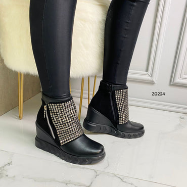 Botin negro apliques plateado plataforma 9cm 8678 C-4