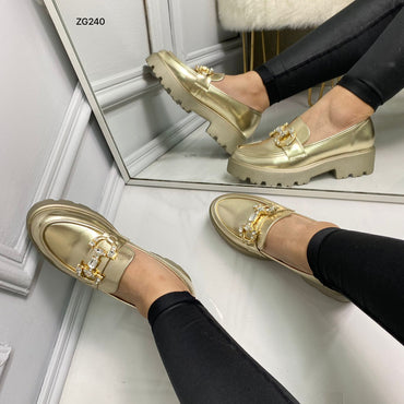 Zapato dorado apliques brillante suela 4cm 20822-2 C-20