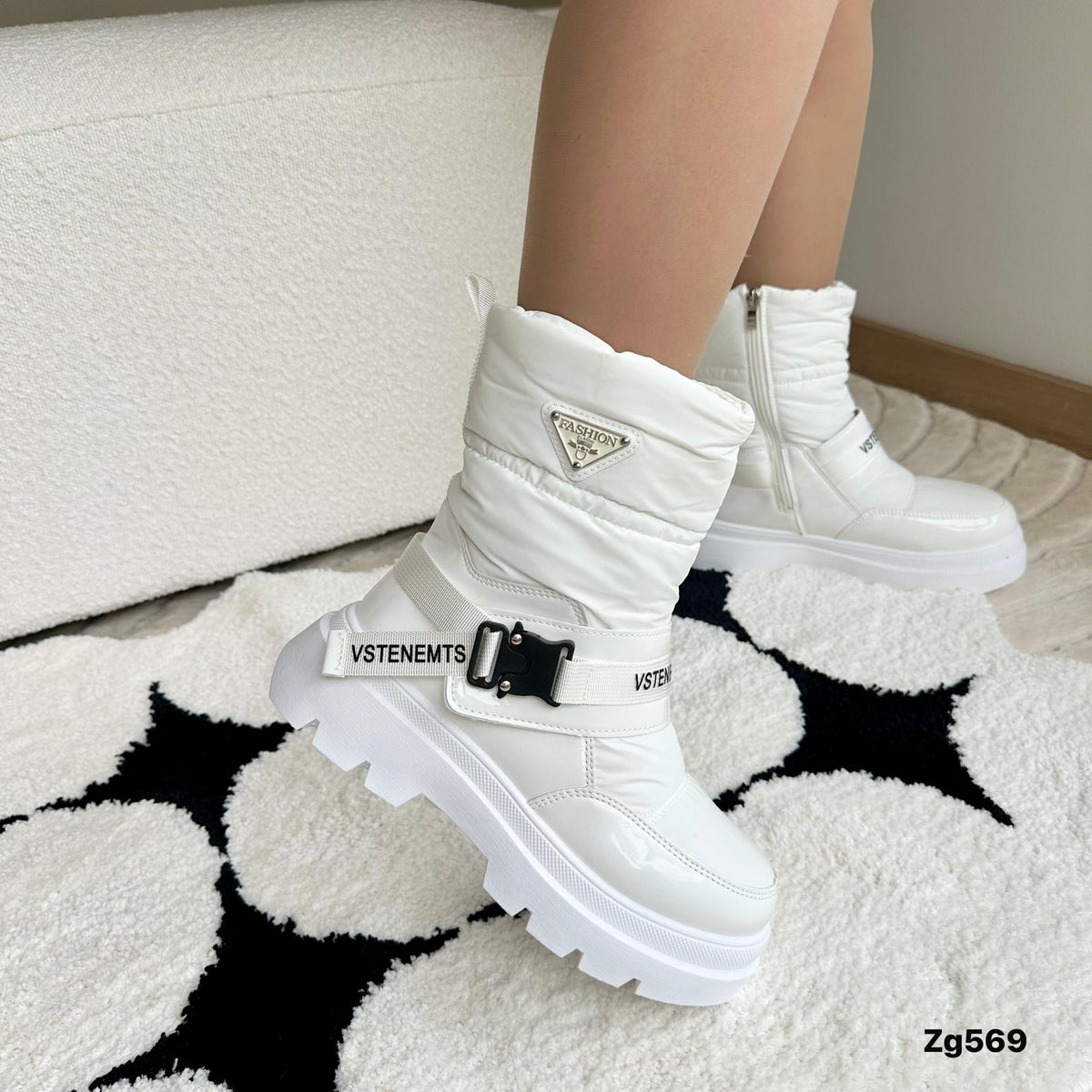 Botin blanco detalles correa suela 4cm NB613 C-69