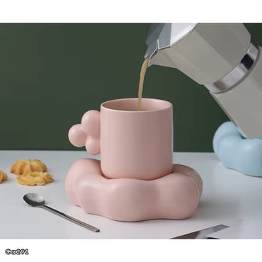 Taza plato burbuja rosado manija 3 bolas ceramica 280ml