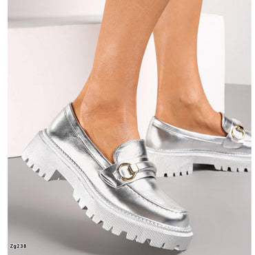 Zapato plateado aplique dorado suela 4cm L1365 C-6