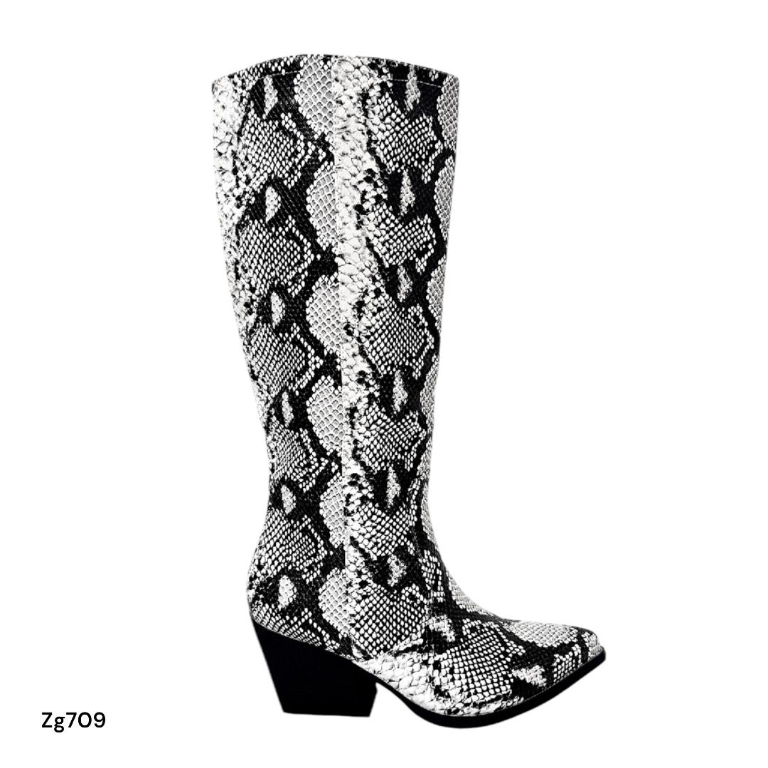 Bota texana textura blanco-negro tacon 7cm LQ-106 C-83