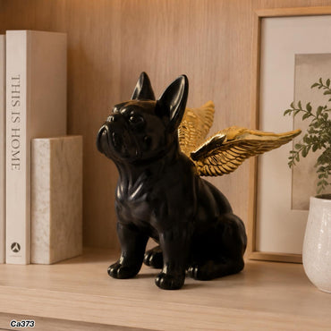 Articulo decorativo perro negro alas dorada ceramica 21,7cm* 10,5cm* 21,6cm