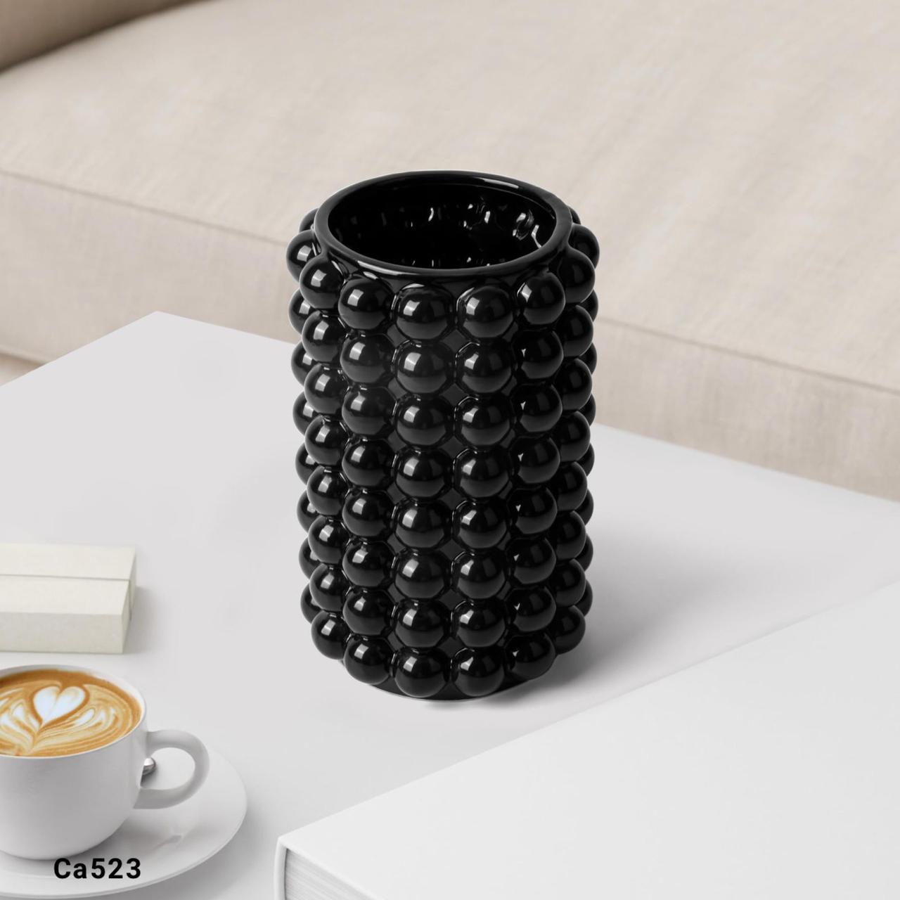 Florero negro diseño burbujas cristal mediano 16cm* 17cm