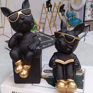 Set dos apoya libros perros negro detalle dorado 11,5cm* 12cm* 24cm - 9,5cm* 15cm* 17,8cm