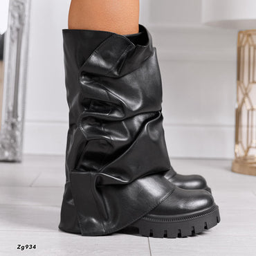 Bota caña media negro doblez suela 4cm AC9A-AX60282-30 C-30