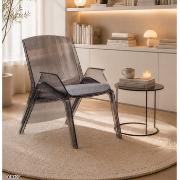 Silla gris transparente con cojín en textil plástico policarbonado 67cm* 83.5cm* 91.5cm