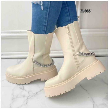 Botin beige cadena suela 4cm Z1194 C15
