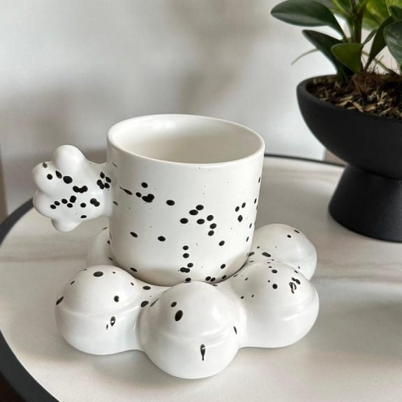 Taza plato huella blanco betas negro ceramica 320ml