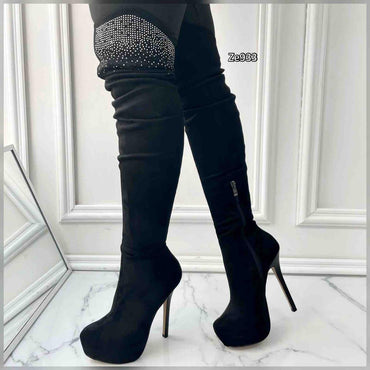 Bota caña alta negra apliques tacon 15cm 372-105 C4