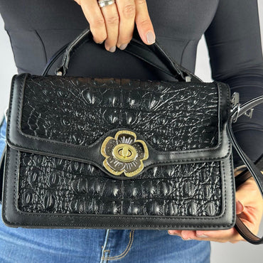 Bolso negro textura aplique dorado 22cm* 15cm 3301# C-B