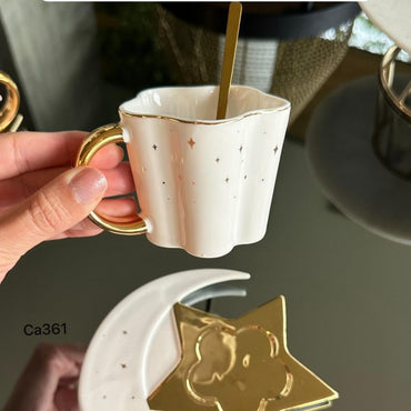 Taza plato luna blanco detalles dorado 120ml