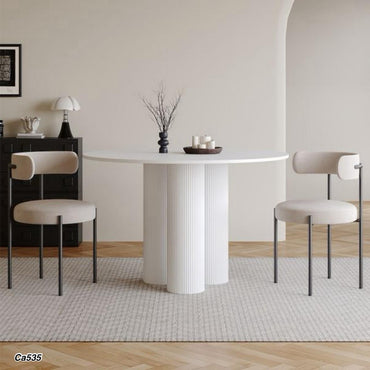 Mesa comedor blanco piedra sintetizada base acanalada aluminio 92cm* 75cm