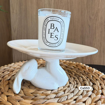 Articulo decorativo conejo blanco ceramica bandeja 20.5cm