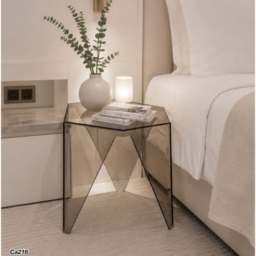 Mesa auxiliar acrílico gris de triángulos 40cm* 40cm* 43cm