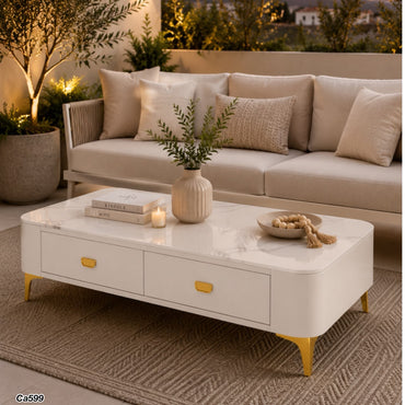 Mesa de centro piedra blanco base blanco 120cm* 60cm* 36cm