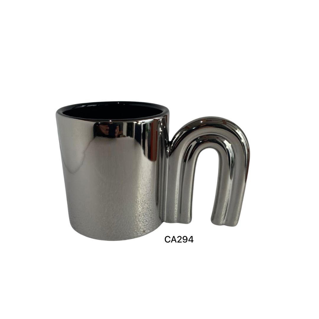 Taza plateado manija arco ceramica 450ml