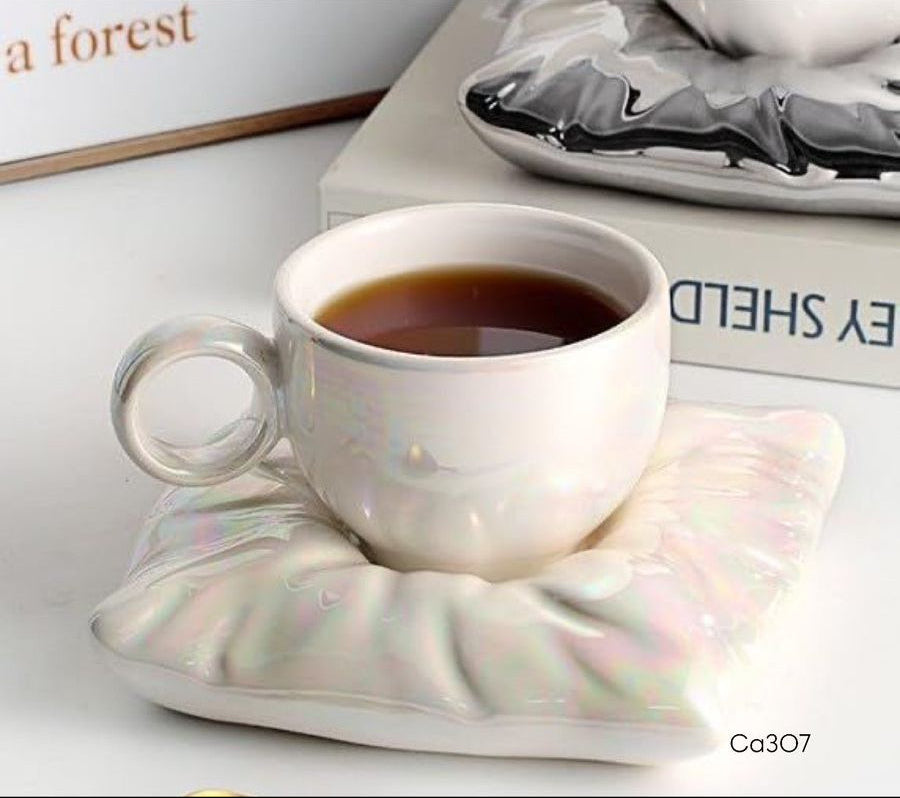 Taza plato cojin perlado ceramica 220ml