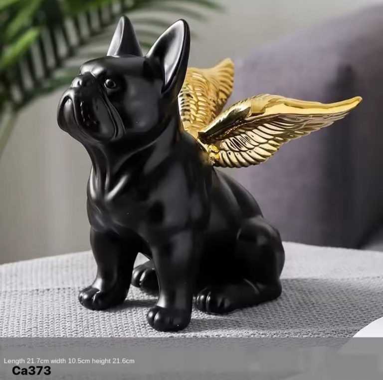 Articulo decorativo perro negro alas dorada ceramica 21,7cm* 10,5cm* 21,6cm