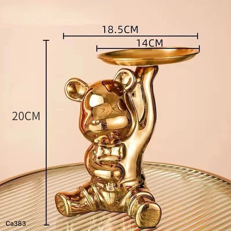 Articulo decorativo oso dorado mano levantada bandeja 18cm* 17cm* 20,5cm