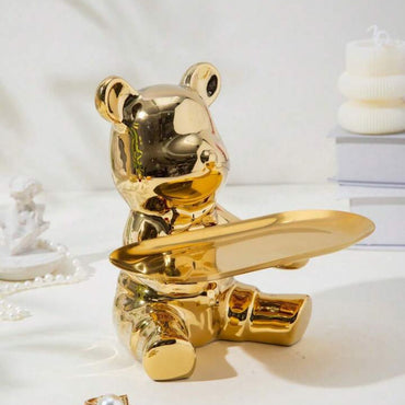 Articulo decorativo oso dorado bandeja 17,5cm* 15,5cm* 19cm