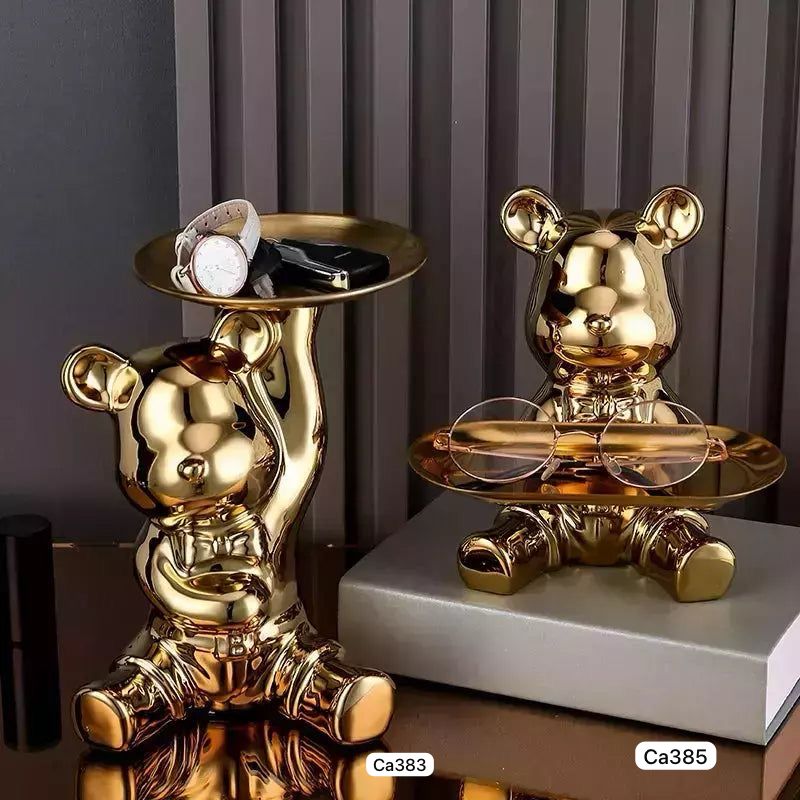 Articulo decorativo oso dorado bandeja 17,5cm* 15,5cm* 19cm